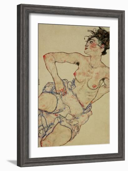 Kneeling Female Semi-Nude, 1917-Egon Schiele-Framed Giclee Print