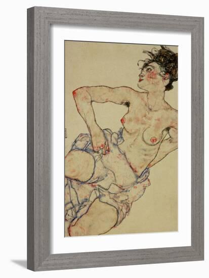 Kneeling Female Semi-Nude, 1917-Egon Schiele-Framed Giclee Print