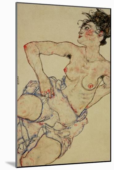 Kneeling Female Semi-Nude, 1917-Egon Schiele-Mounted Giclee Print