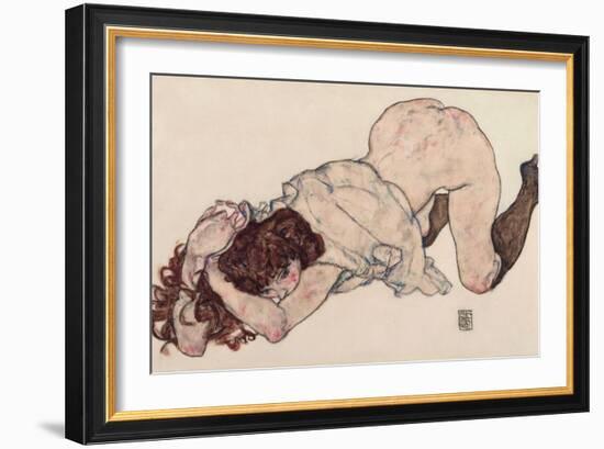 Kneeling Girl, Resting on Both Elbows, 1917-Egon Schiele-Framed Giclee Print