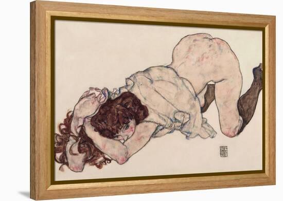 Kneeling Girl, Resting on Both Elbows, 1917-Egon Schiele-Framed Premier Image Canvas