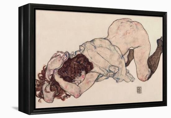 Kneeling Girl, Resting on Both Elbows, 1917-Egon Schiele-Framed Premier Image Canvas