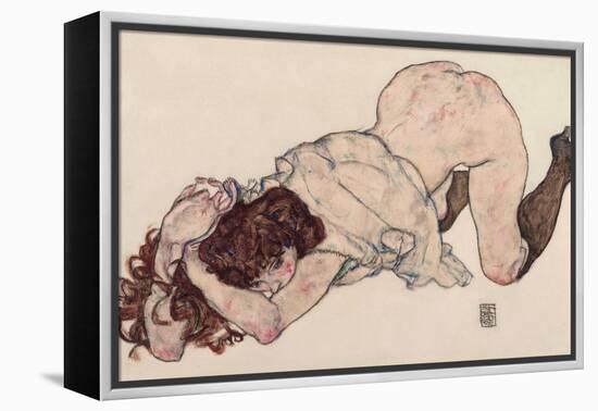 Kneeling Girl, Resting on Both Elbows, 1917-Egon Schiele-Framed Premier Image Canvas