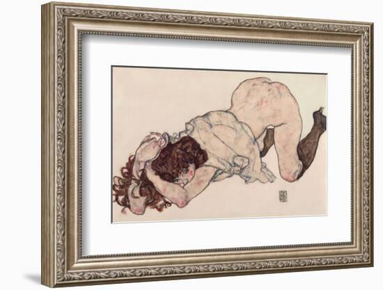 Kneeling Girl, Resting on Both Elbows-Egon Schiele-Framed Art Print