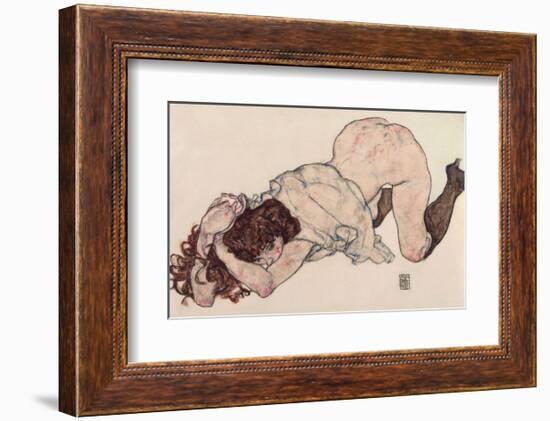 Kneeling Girl, Resting on Both Elbows-Egon Schiele-Framed Art Print