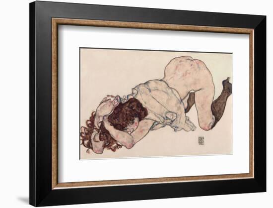 Kneeling Girl, Resting on Both Elbows-Egon Schiele-Framed Art Print