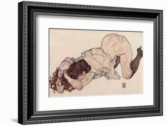 Kneeling Girl, Resting on Both Elbows-Egon Schiele-Framed Art Print