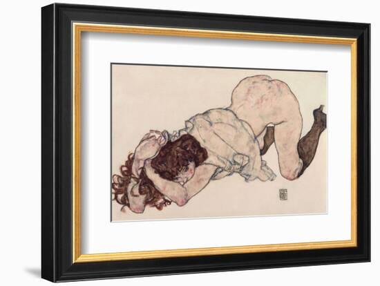 Kneeling Girl, Resting on Both Elbows-Egon Schiele-Framed Art Print