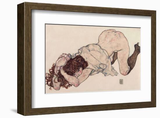 Kneeling Girl, Resting on Both Elbows-Egon Schiele-Framed Art Print