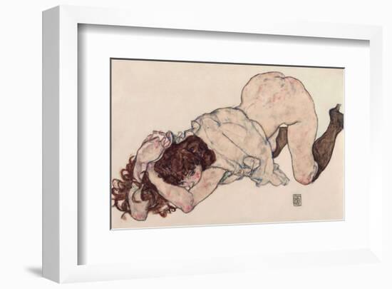 Kneeling Girl, Resting on Both Elbows-Egon Schiele-Framed Art Print
