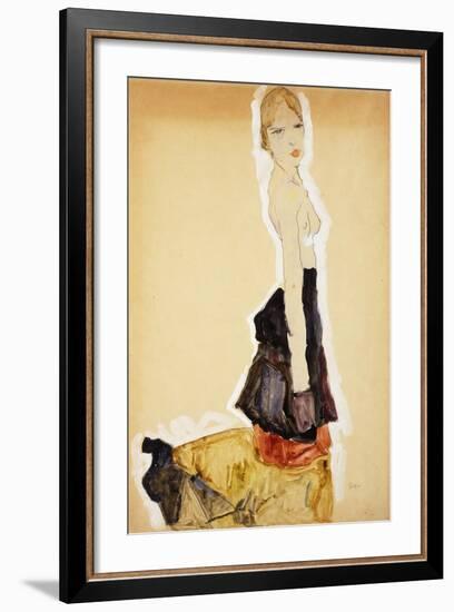 Kneeling Girl with Spanish Skirt; Knieendes Madchenmit Spanischem Rock, 1911-Egon Schiele-Framed Giclee Print