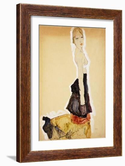 Kneeling Girl with Spanish Skirt; Knieendes Madchenmit Spanischem Rock, 1911-Egon Schiele-Framed Giclee Print