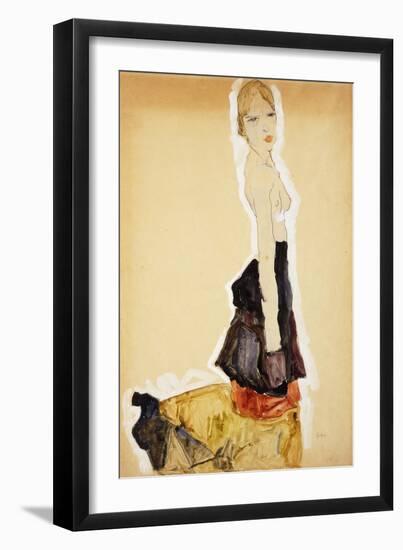 Kneeling Girl with Spanish Skirt-Egon Schiele-Framed Giclee Print