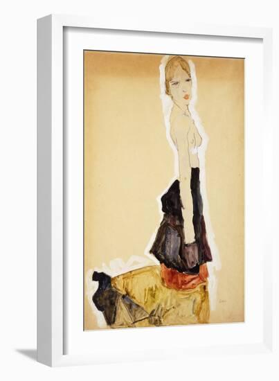 Kneeling Girl with Spanish Skirt-Egon Schiele-Framed Giclee Print