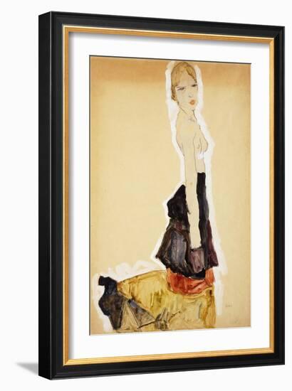 Kneeling Girl with Spanish Skirt-Egon Schiele-Framed Giclee Print