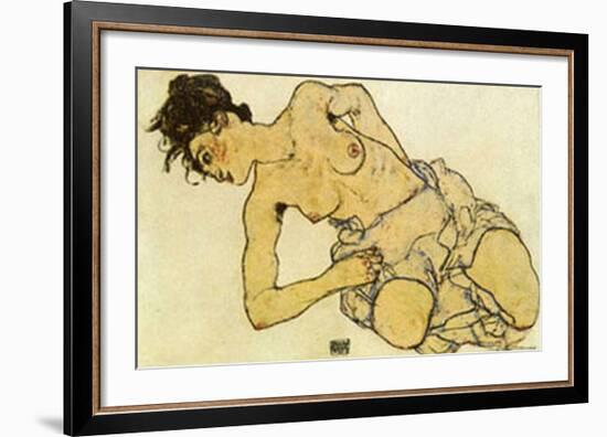 Kneeling Half Naked 2-Egon Schiele-Framed Art Print