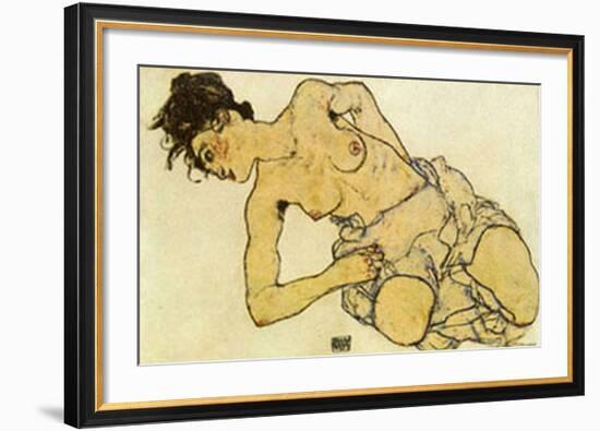 Kneeling Half Naked 2-Egon Schiele-Framed Art Print