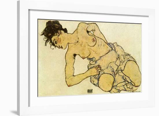 Kneeling Half Naked 2-Egon Schiele-Framed Art Print