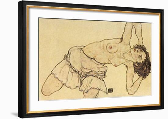 Kneeling Half Naked-Egon Schiele-Framed Art Print