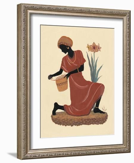 Kneeling Left Weaving Basket - Orange Dress-Judy Mastrangelo-Framed Giclee Print