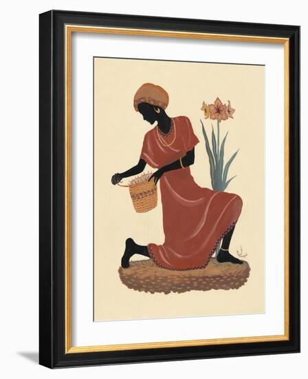 Kneeling Left Weaving Basket - Orange Dress-Judy Mastrangelo-Framed Giclee Print