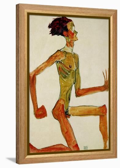 Kneeling Male Nude, in Profile Facing Right, 1910-Egon Schiele-Framed Premier Image Canvas