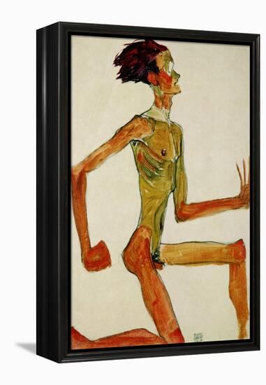 Kneeling Male Nude, in Profile Facing Right, 1910-Egon Schiele-Framed Premier Image Canvas