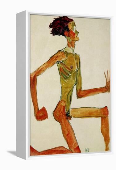 Kneeling Male Nude, in Profile Facing Right, 1910-Egon Schiele-Framed Premier Image Canvas