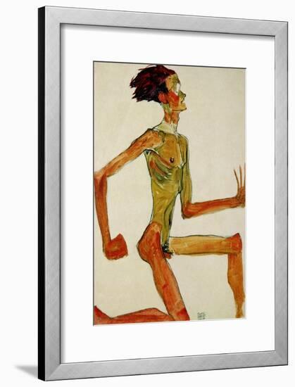 Kneeling Male Nude, in Profile Facing Right, 1910-Egon Schiele-Framed Giclee Print