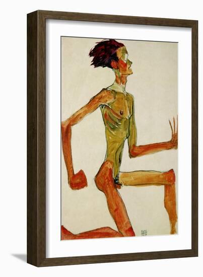 Kneeling Male Nude, in Profile Facing Right, 1910-Egon Schiele-Framed Giclee Print