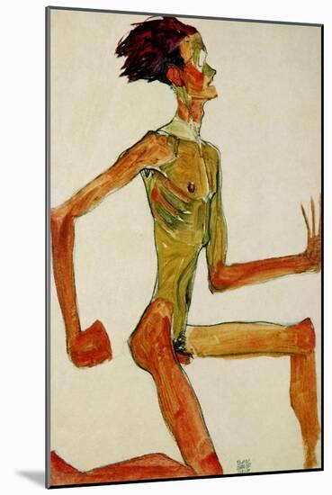 Kneeling Male Nude, in Profile Facing Right, 1910-Egon Schiele-Mounted Giclee Print