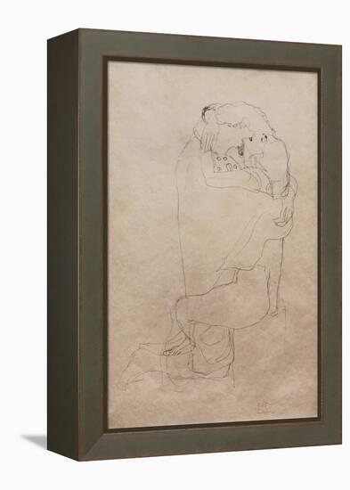 Kneeling Man and Seated Woman Embracing-Gustav Klimt-Framed Premier Image Canvas