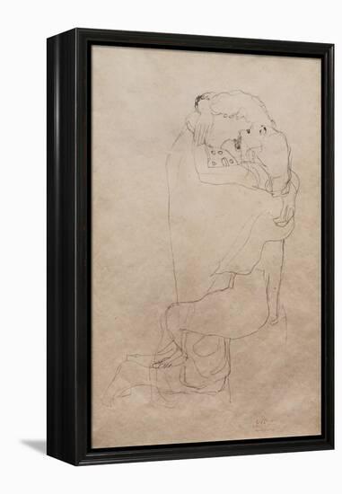 Kneeling Man and Seated Woman Embracing-Gustav Klimt-Framed Premier Image Canvas