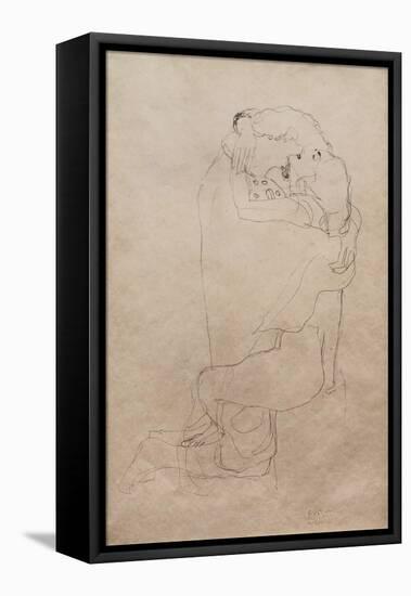 Kneeling Man and Seated Woman Embracing-Gustav Klimt-Framed Premier Image Canvas