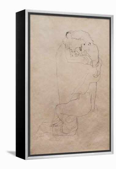 Kneeling Man and Seated Woman Embracing-Gustav Klimt-Framed Premier Image Canvas