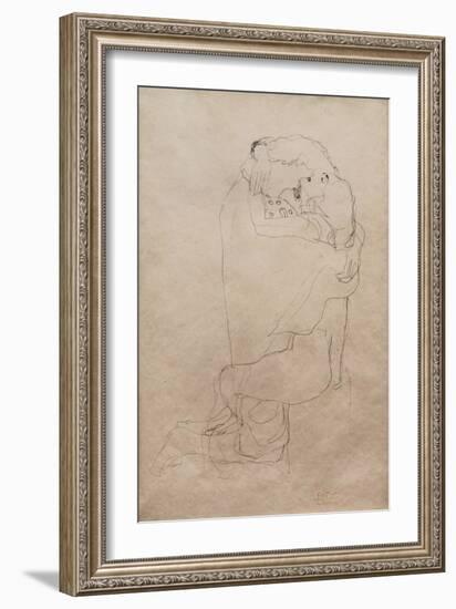 Kneeling Man and Seated Woman Embracing-Gustav Klimt-Framed Giclee Print