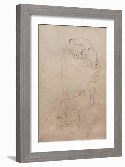 Kneeling Man and Seated Woman Embracing-Gustav Klimt-Framed Giclee Print