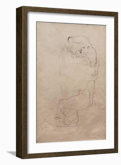 Kneeling Man and Seated Woman Embracing-Gustav Klimt-Framed Giclee Print