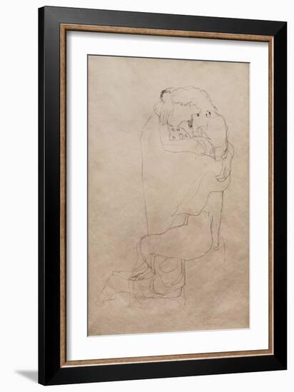 Kneeling Man and Seated Woman Embracing-Gustav Klimt-Framed Giclee Print