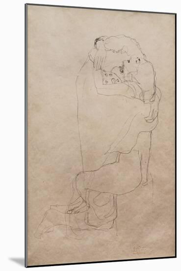 Kneeling Man and Seated Woman Embracing-Gustav Klimt-Mounted Giclee Print