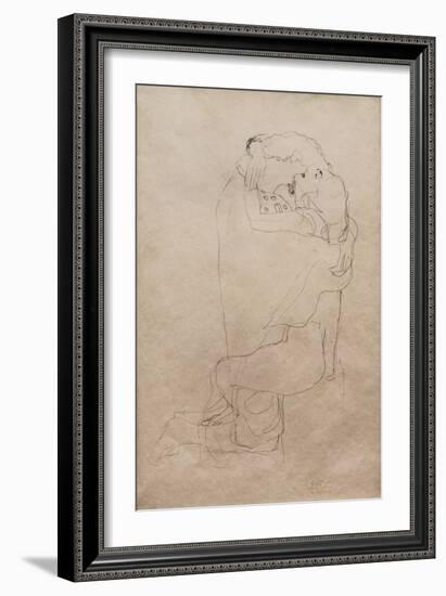 Kneeling Man and Seated Woman Embracing-Gustav Klimt-Framed Giclee Print