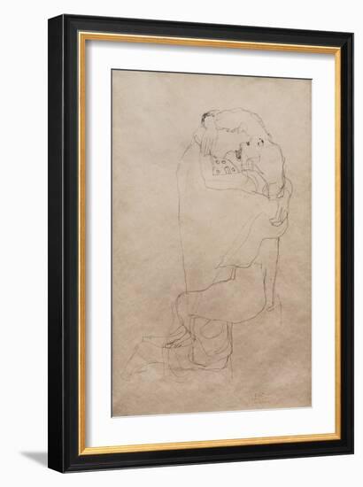 Kneeling Man and Seated Woman Embracing-Gustav Klimt-Framed Giclee Print