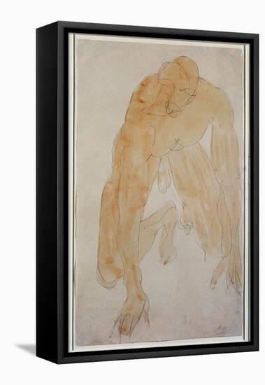 Kneeling Man (Watercolour, 19Th Century)-Auguste Rodin-Framed Premier Image Canvas