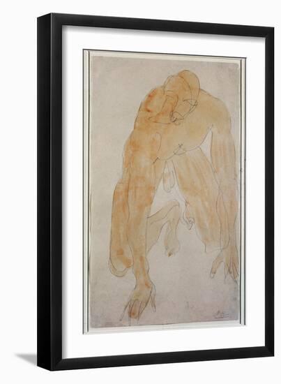 Kneeling Man (Watercolour, 19Th Century)-Auguste Rodin-Framed Giclee Print