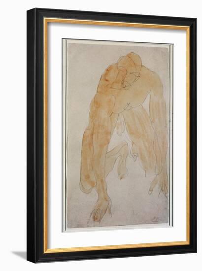 Kneeling Man (Watercolour, 19Th Century)-Auguste Rodin-Framed Giclee Print