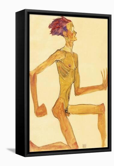 Kneeling Naked Man, in Profile to the Right-Egon Schiele-Framed Premier Image Canvas