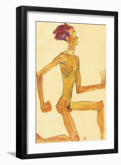 Kneeling Naked Man, in Profile to the Right-Egon Schiele-Framed Giclee Print