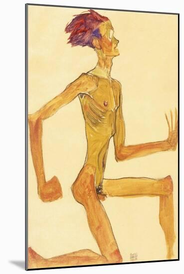 Kneeling Naked Man, in Profile to the Right-Egon Schiele-Mounted Giclee Print