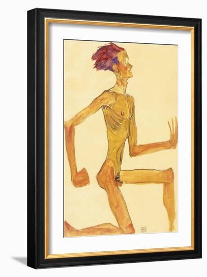 Kneeling Naked Man, in Profile to the Right-Egon Schiele-Framed Giclee Print