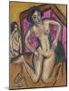 Kneeling Nude in Front of Red Screen, Ca 1911-1912-Ernst Ludwig Kirchner-Mounted Giclee Print